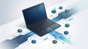 Современная иллюстрация тачпада ноутбука Lenovo ThinkPad для статьи об обзоре лучших драйверов 2026 года