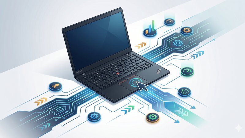 Современная иллюстрация тачпада ноутбука Lenovo ThinkPad для статьи об обзоре лучших драйверов 2026 года